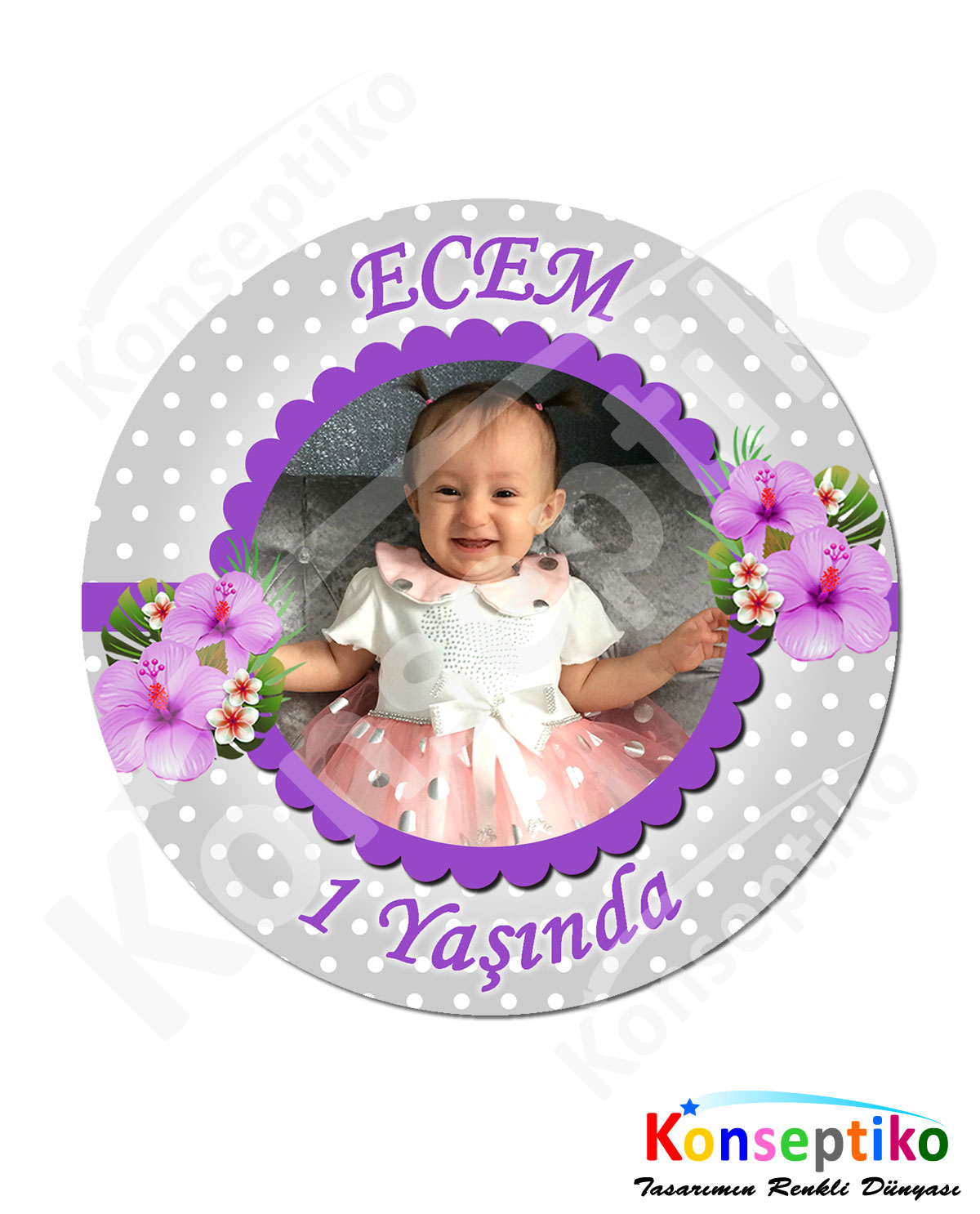 Mor Çiçekler - Yuvarlak Etiket 40'lı