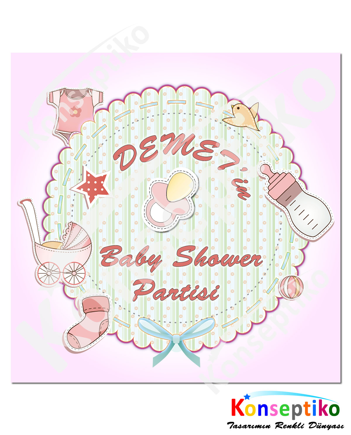 Pink Baby Shower - Kare Etiket 40'lı2